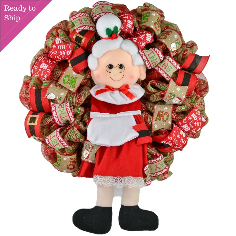 Mrs. Claus Wreath | Santa Christmas Mesh Outdoor Front Door Wreath