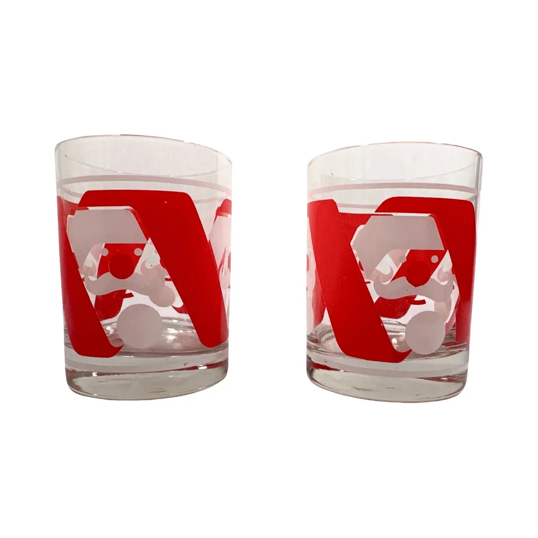 M.W. Periscope Mid-Century Mod Santa Double Old Fashion Glasses (Set of 2)