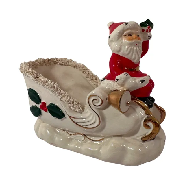 Napco Santa on Sled with Spaghetti Trim Planter