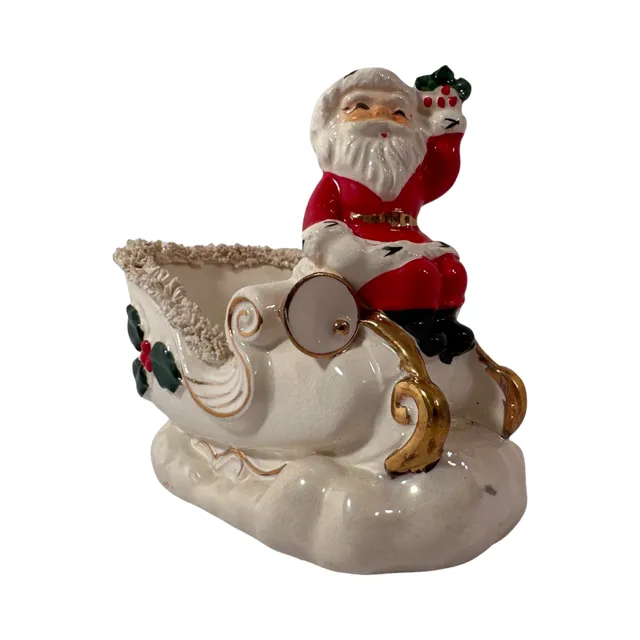 Napco Santa on Sled with Spaghetti Trim Planter