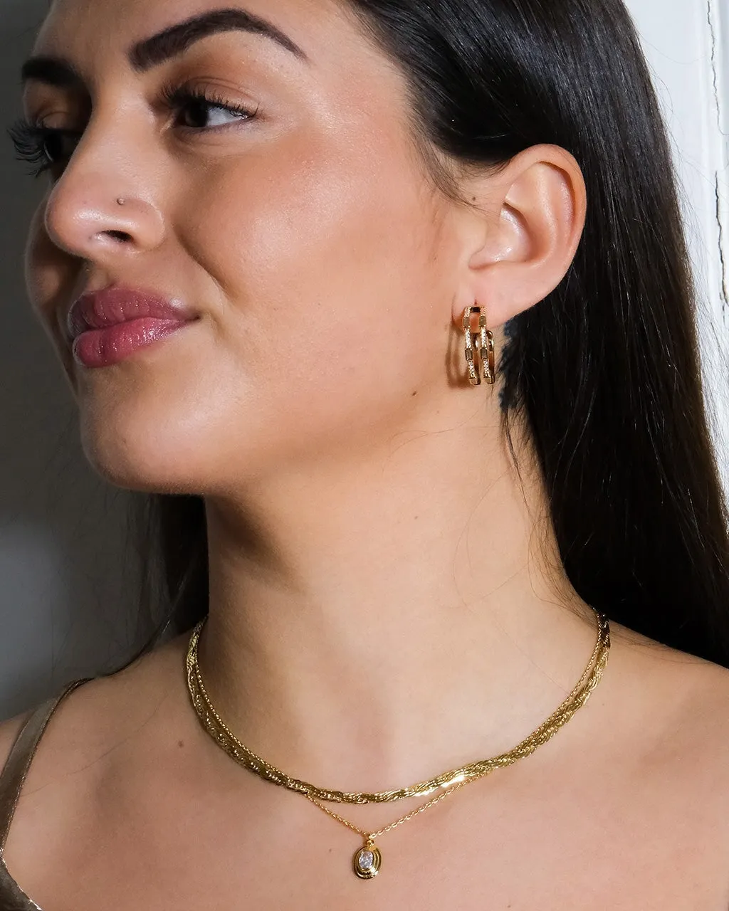 Neah CZ Station Hoop Earrings