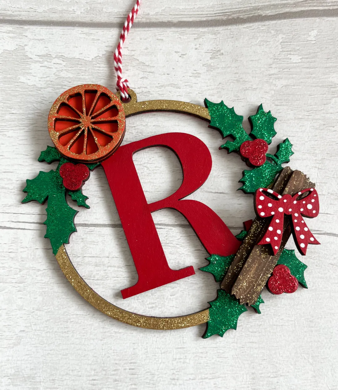 Personalised Initial Holly Christmas Tree Decoration