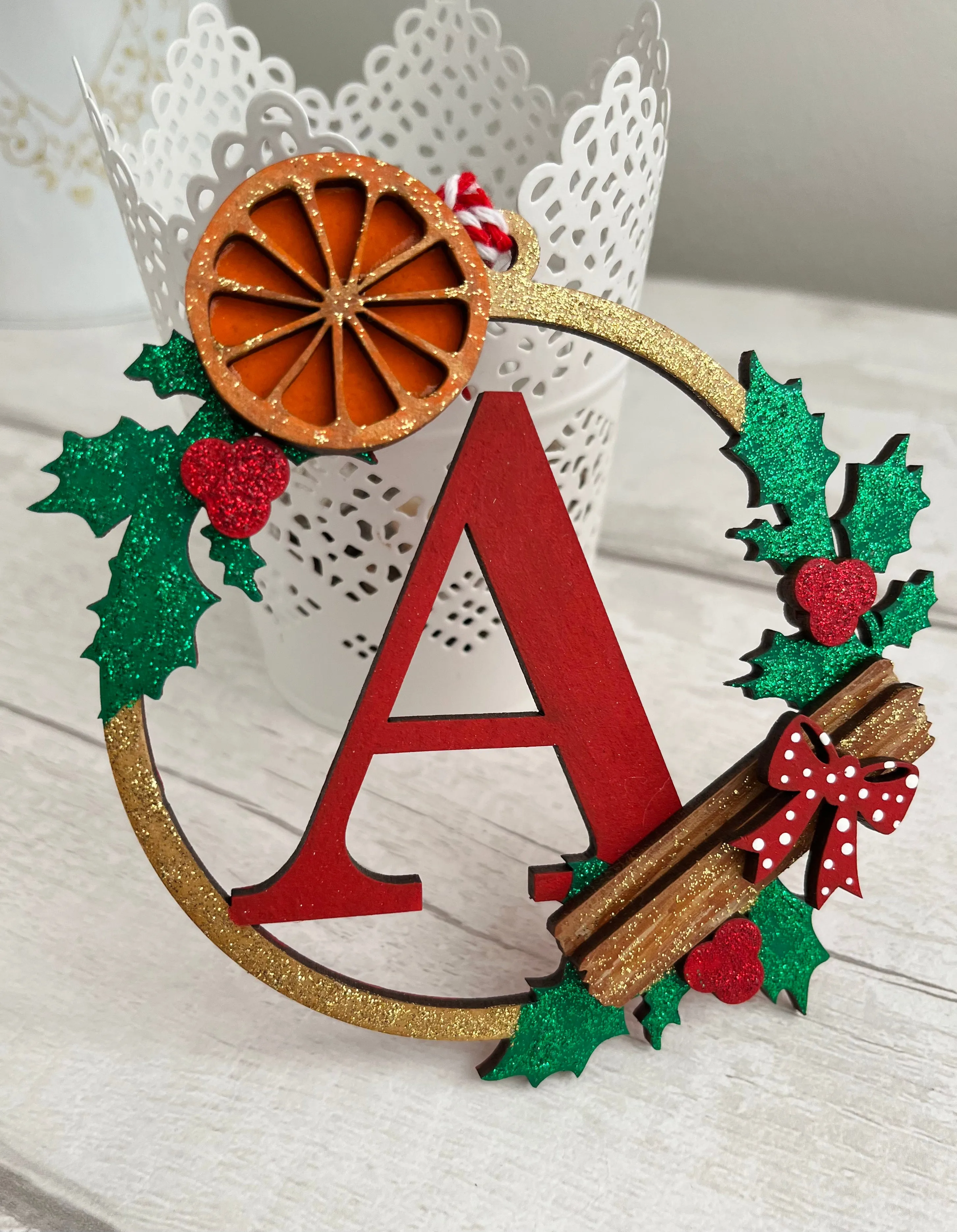 Personalised Initial Holly Christmas Tree Decoration