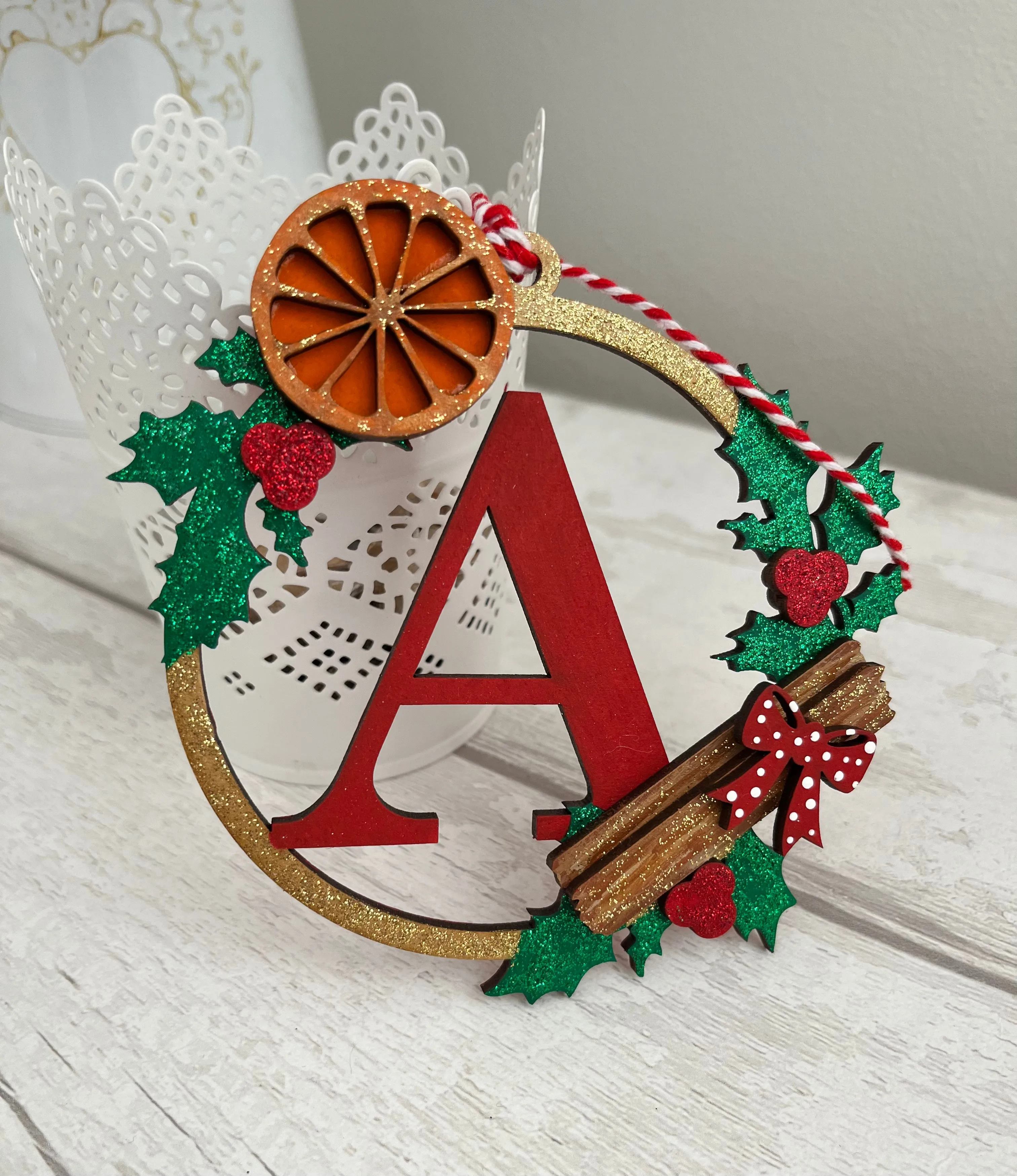 Personalised Initial Holly Christmas Tree Decoration