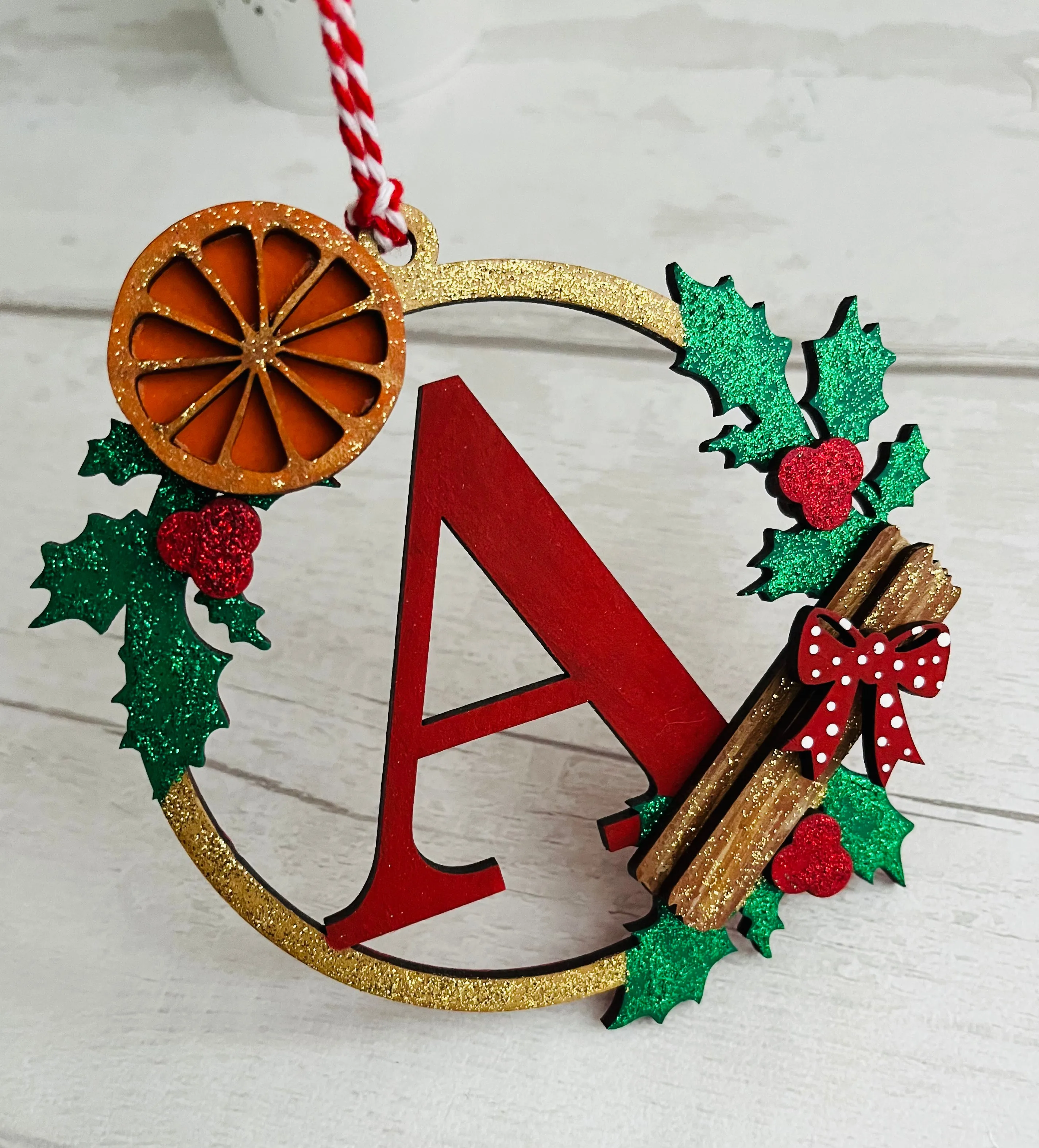 Personalised Initial Holly Christmas Tree Decoration