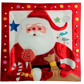 Red Co. Glass Square Christmas Tray Platter - Classic Santa, 11"