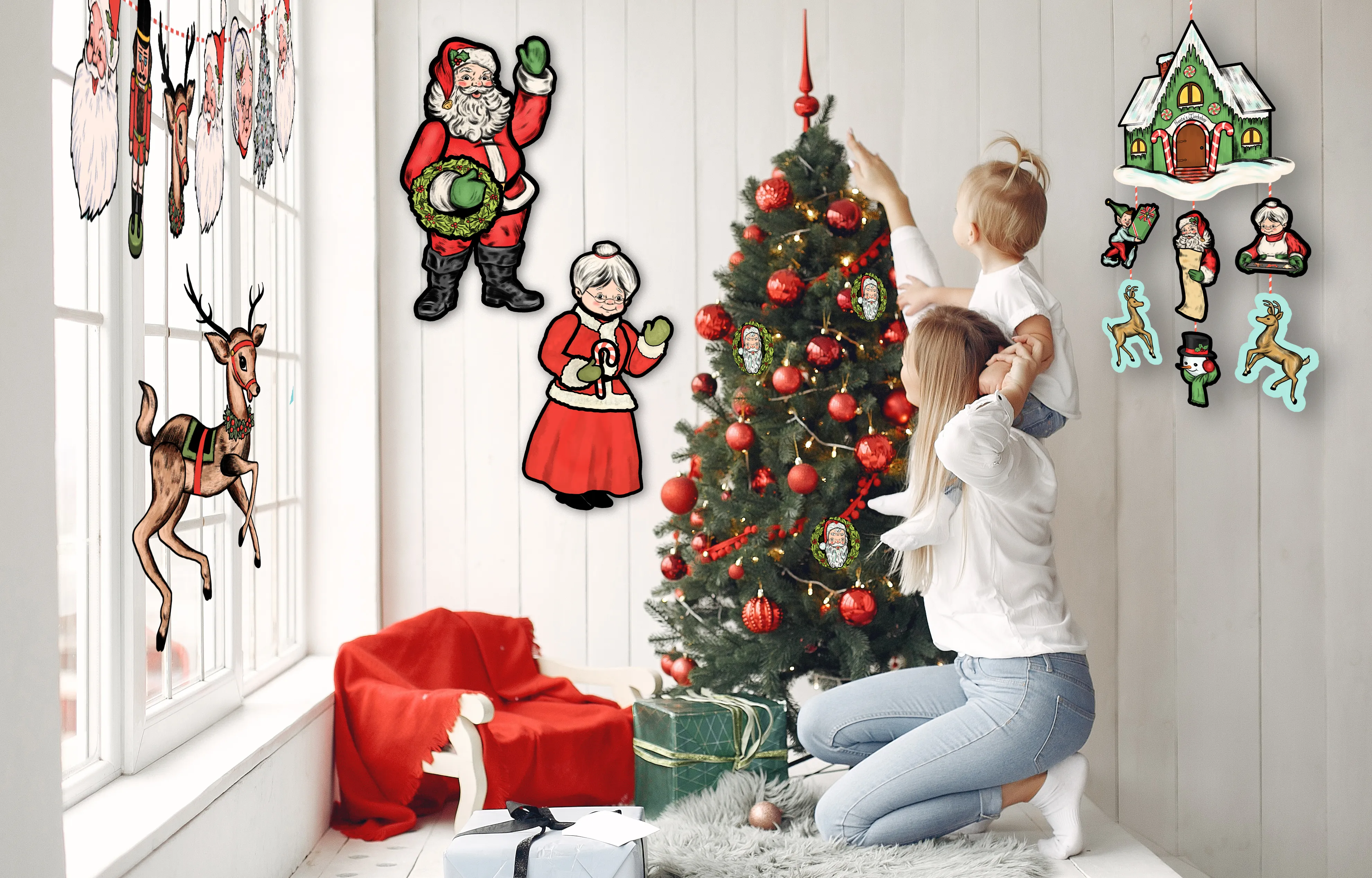 Retro Inspired Jointed Santa Claus Cutout Christmas Decoration