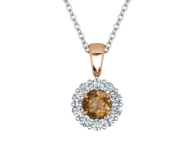 Rose, White Gold Cognac & White Diamond Pendant