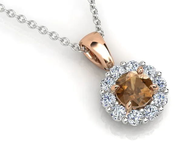 Rose, White Gold Cognac & White Diamond Pendant