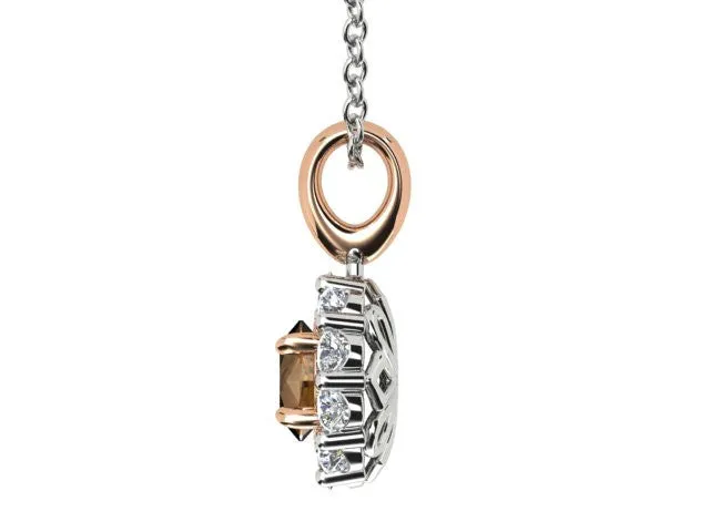 Rose, White Gold Cognac & White Diamond Pendant