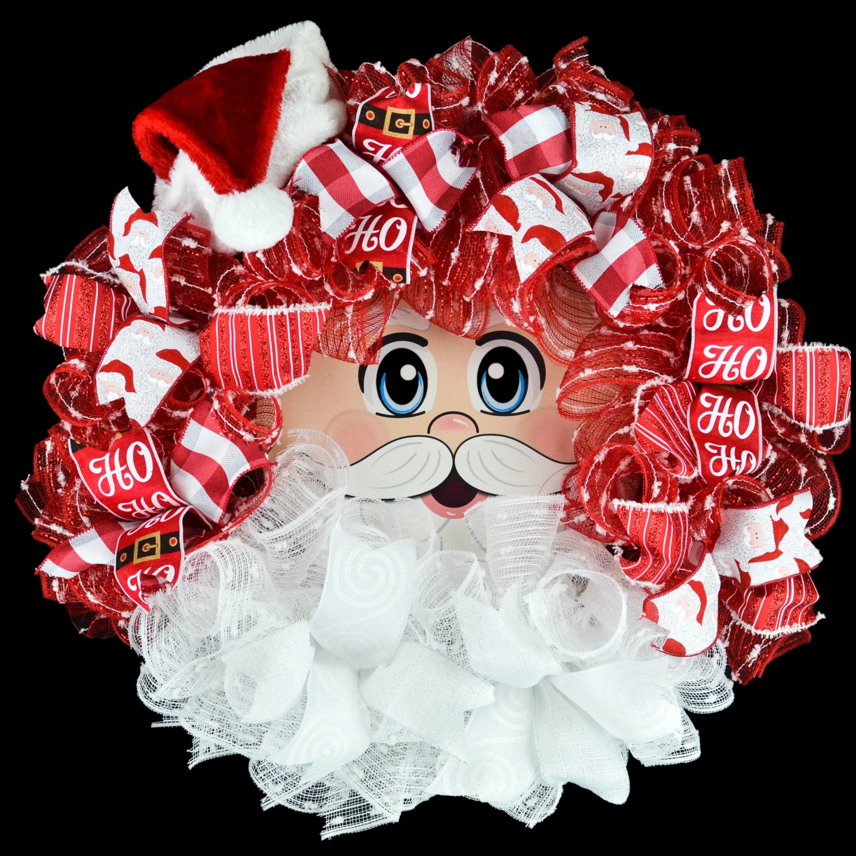 Santa Claus Face Wreath | Christmas Mesh Outdoor Front Door Wreath