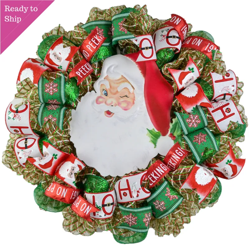 Santa Claus Wreath | Christmas Mesh Outdoor Front Door Wreath