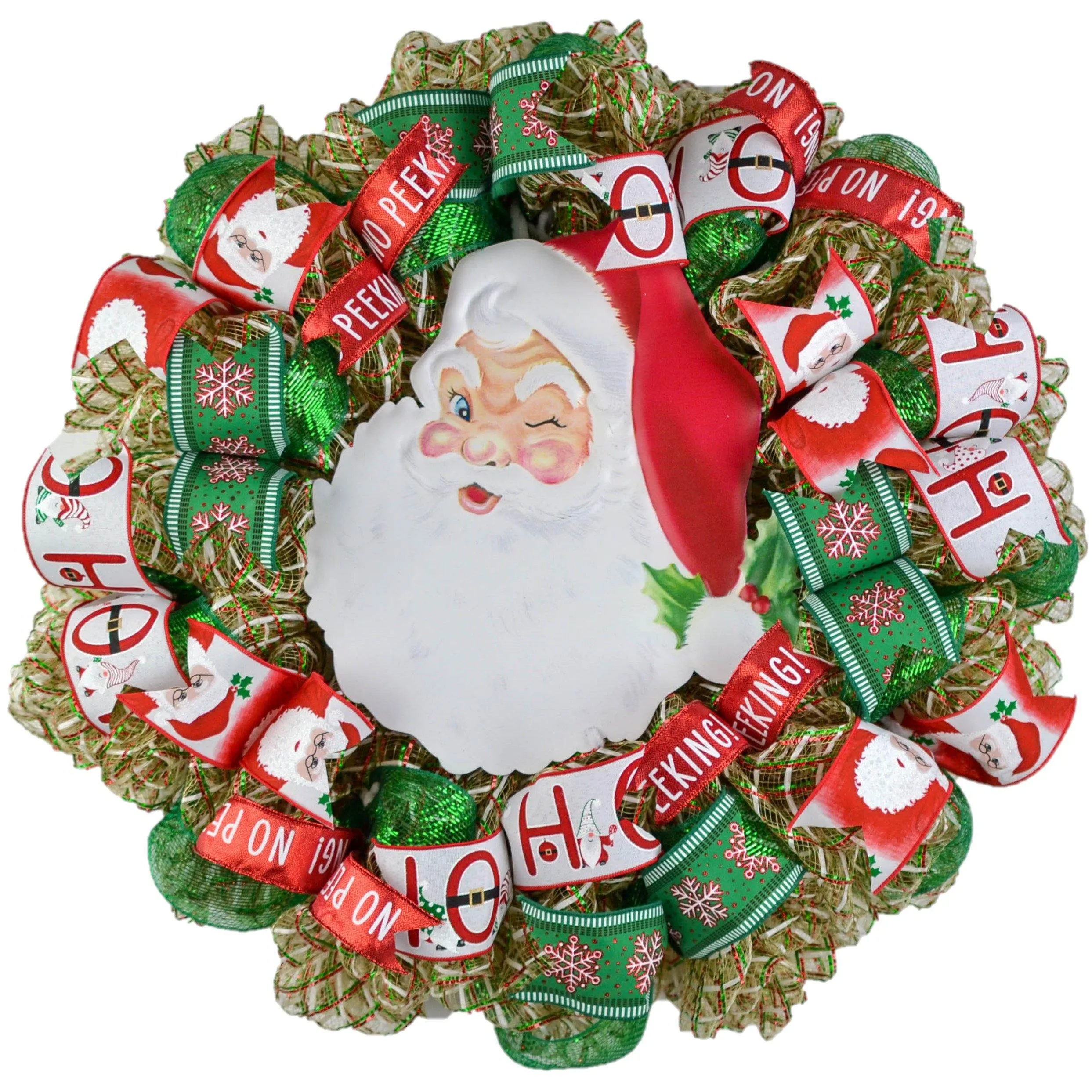 Santa Claus Wreath | Christmas Mesh Outdoor Front Door Wreath