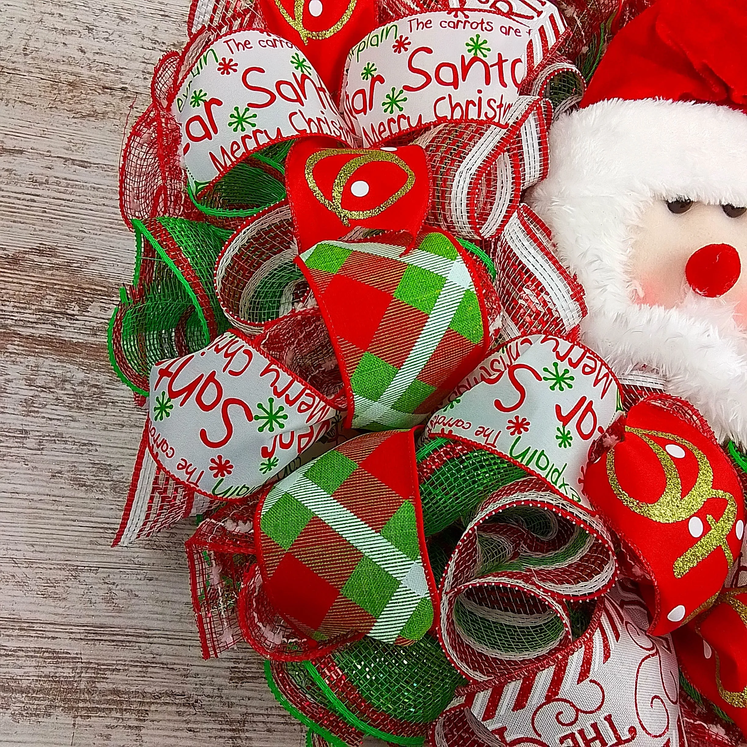 Santa Claus Wreath | Plush Christmas Mesh Outdoor Front Door Wreath