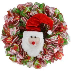 Santa Claus Wreath | Plush Christmas Mesh Outdoor Front Door Wreath