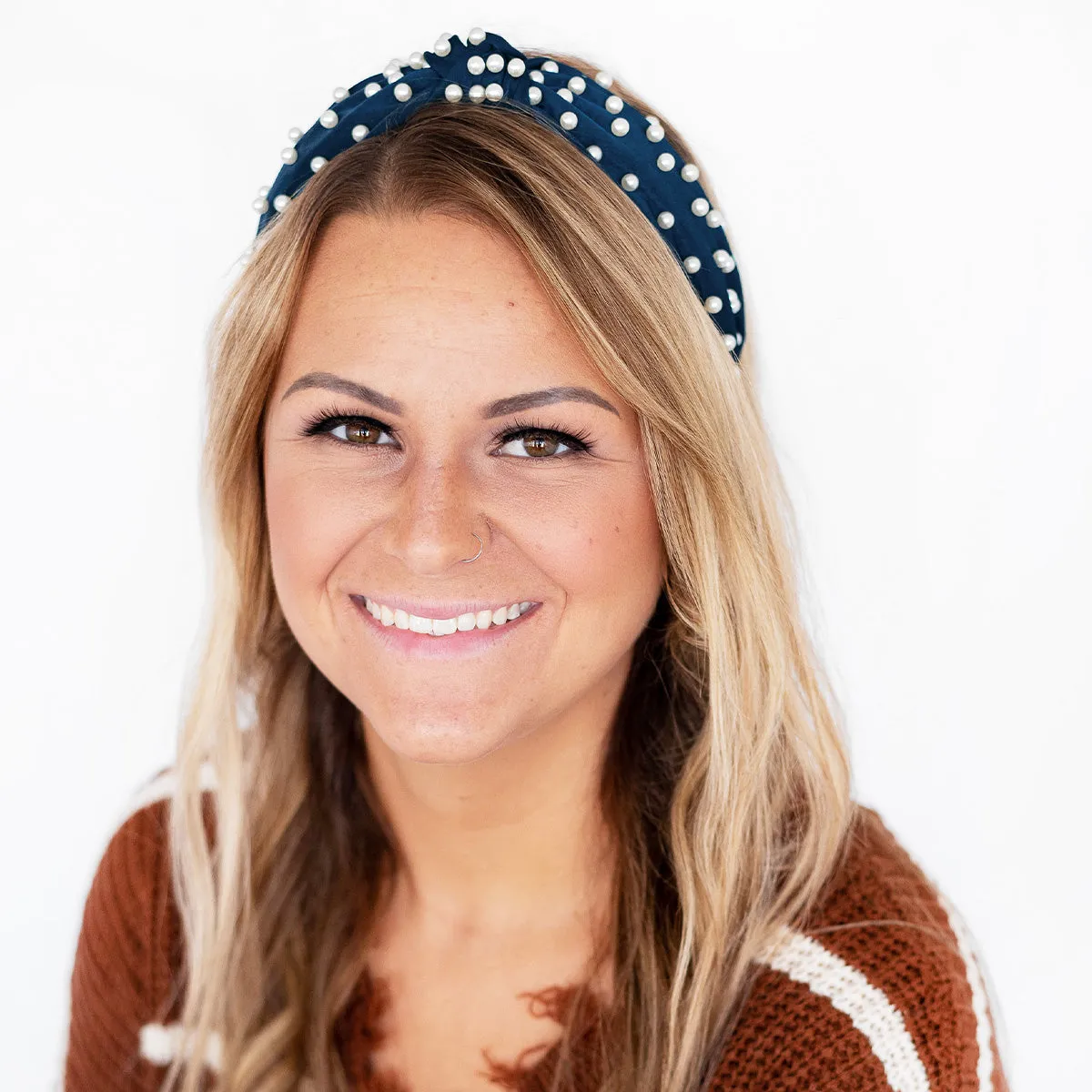 Satin Headband with Pearls Navy