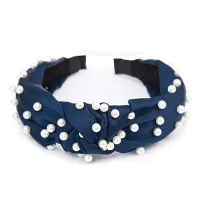 Satin Headband with Pearls Navy