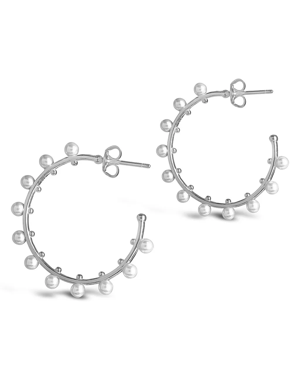 Sterling Silver 1" Pearl Studded Hoops