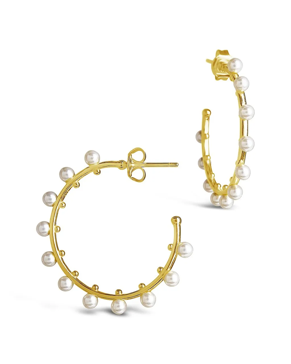 Sterling Silver 1" Pearl Studded Hoops