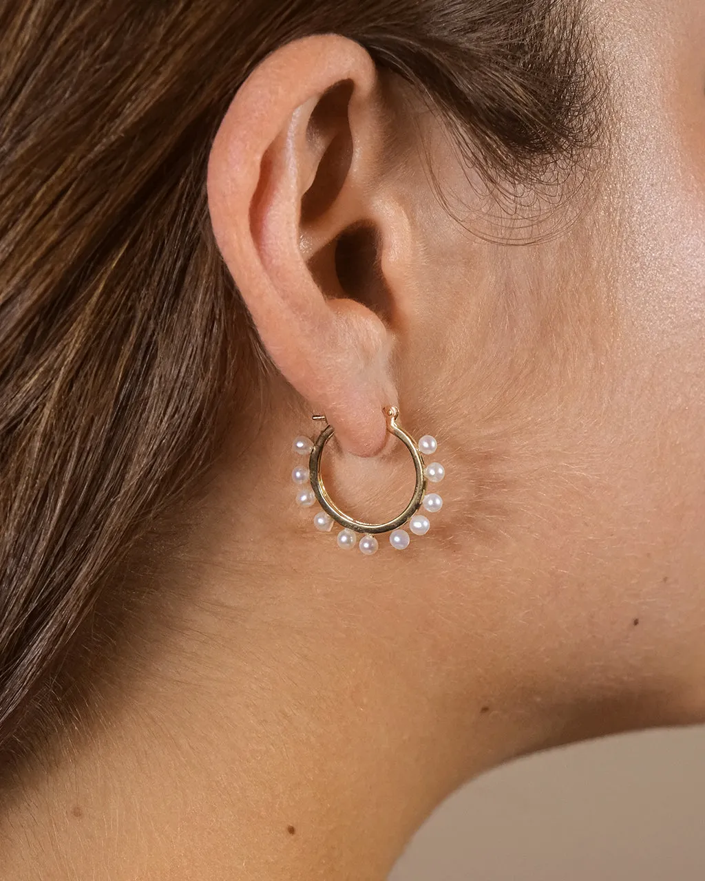 Sterling Silver 1" Pearl Studded Hoops