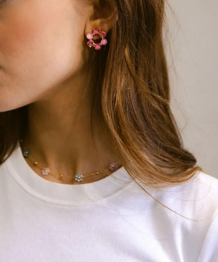 Tilda Gem Flower Hoop in Pink & Gold