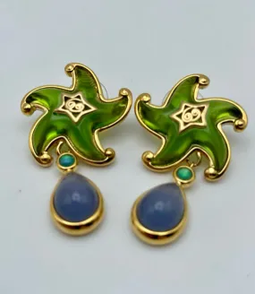 Trifari Gold/Green Starfish Lucite Vintage Jewelry Earrings