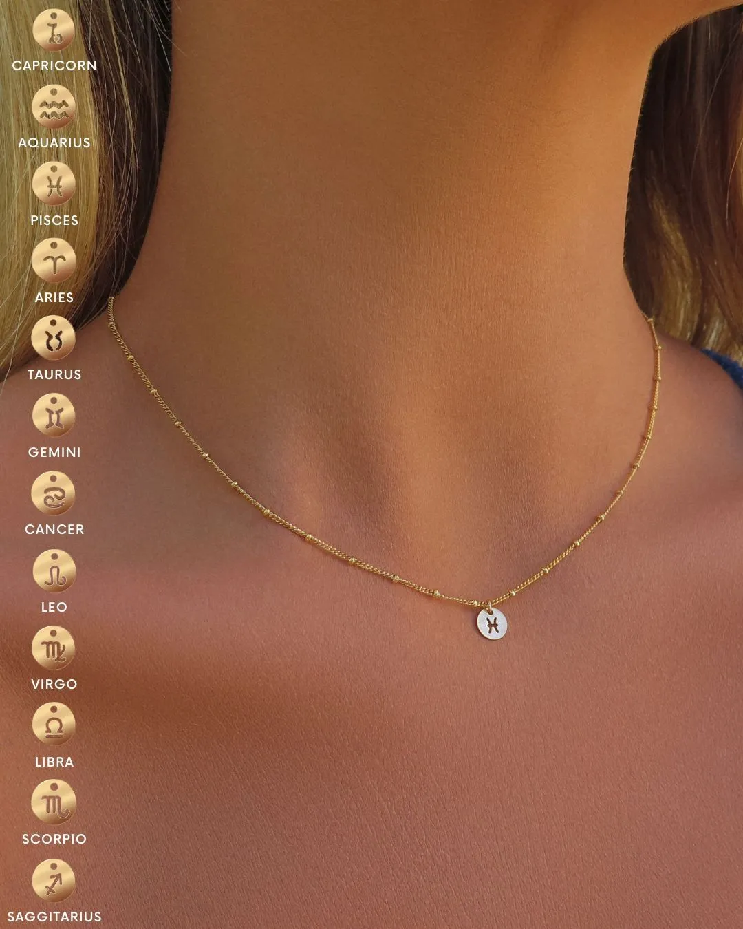 Zodiac Curb Chain Necklace  - 14k Yellow Gold Fill